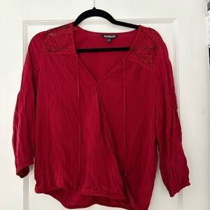 Express Women's Deep Red Blouse with Lace Detail